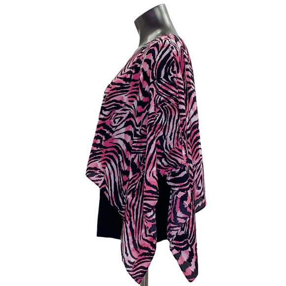THALIA Sodi Flowy Layer Pink Zebra Poncho Blouse M - Picture 4 of 9
